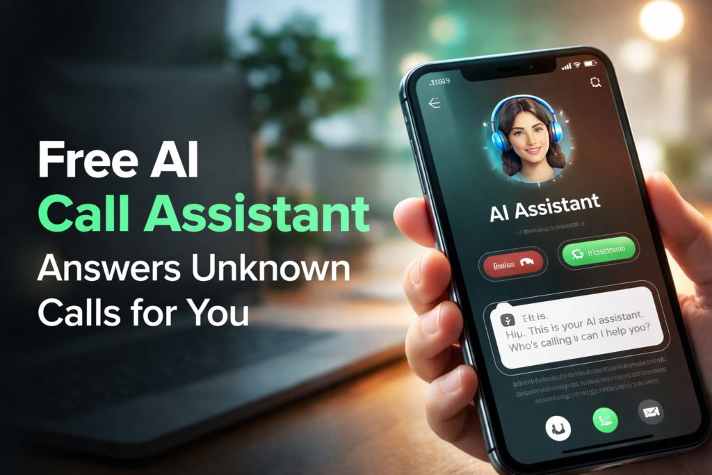 Free AI call assistant app answering unknown phone call with AI screening interface