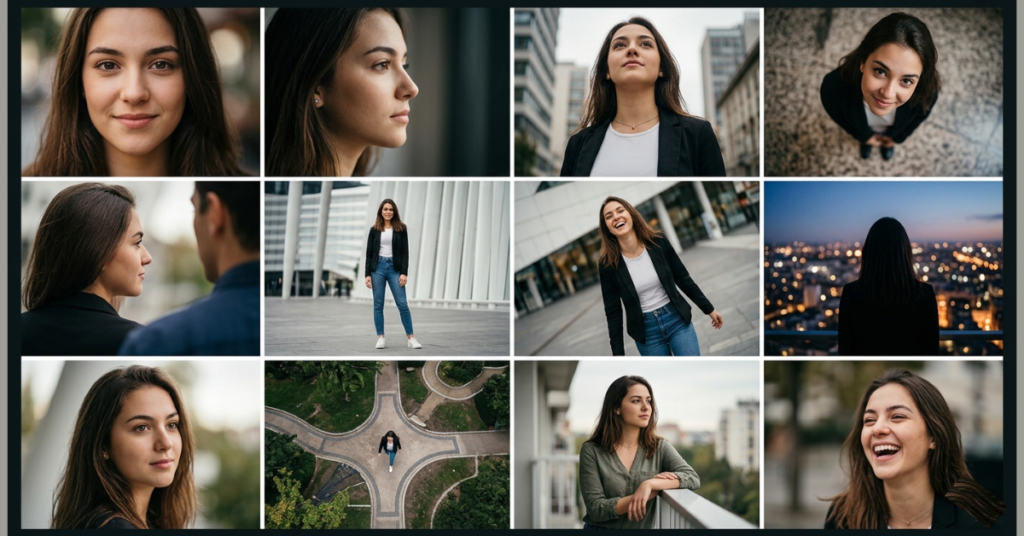 12 different camera angles of the same face generated using Gemini AI