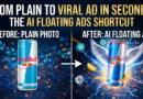 Split-screen comparison showing a plain Red Bull can photo on the left and a cinematic AI-generated floating advertisement with wings and lightning effects on the right, featuring ChatGPT, Gemini, and Google Flow logos.