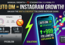 A clean, professional 16:9 graphic showing a modern smartphone with a neon blue and green 'SYSTEM ACTIVE' notification. A large green badge displays '+999 FOLLOWERS' with upward-trending growth arrows. Background is a dark, tech-focused purple gradient. No money icons or currency symbols.