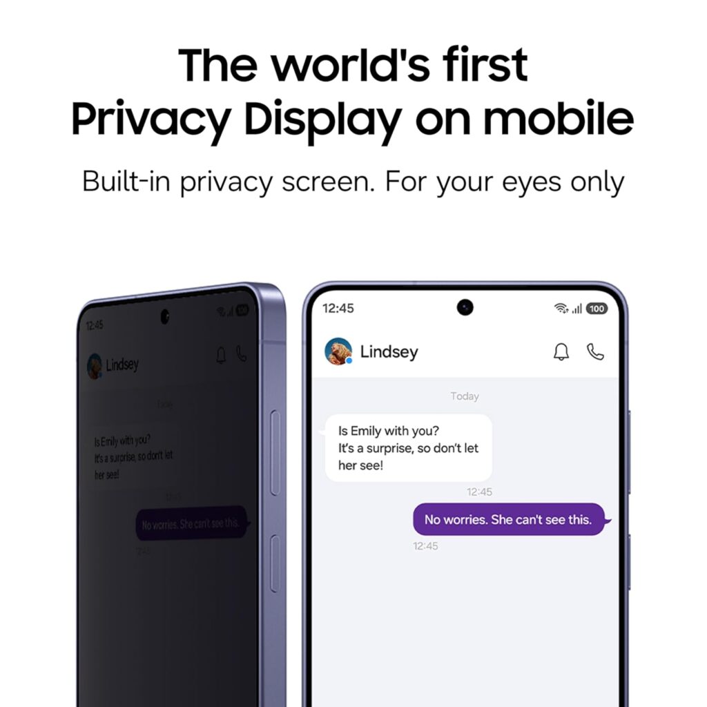 Samsung Galaxy S26 Ultra built-in privacy display showing restricted viewing angles