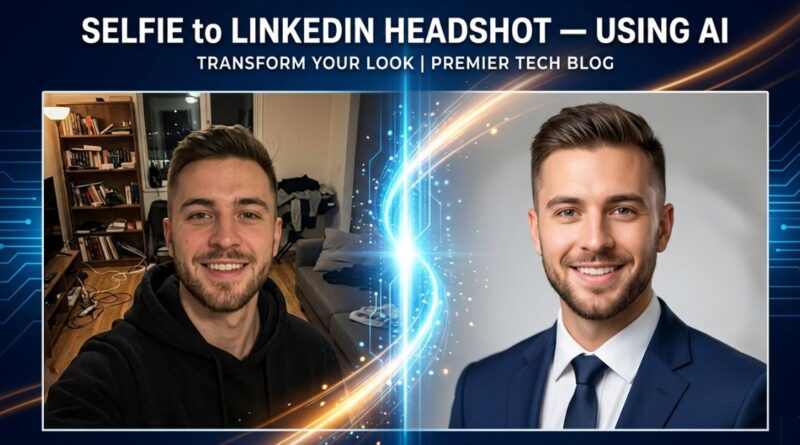 AI transformation of a casual selfie into a professional LinkedIn headshot showing before and after comparison