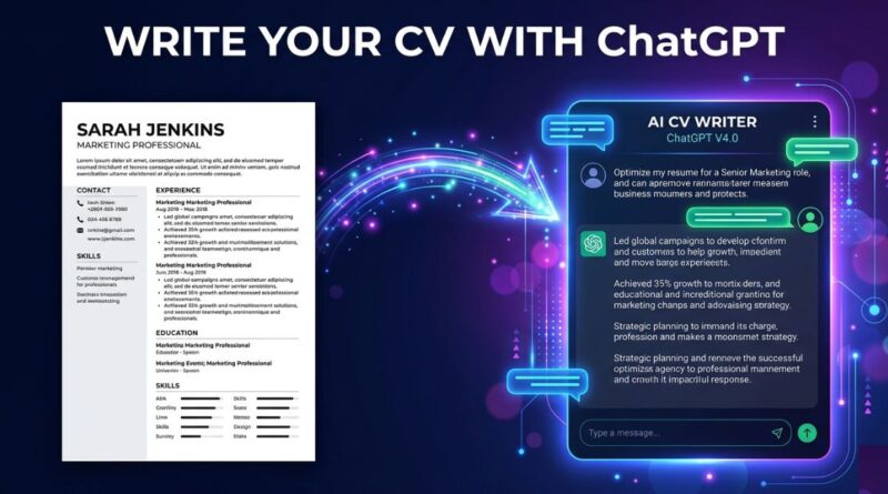 Professional CV written using ChatGPT AI with a before and after transformation showing improved resume quality